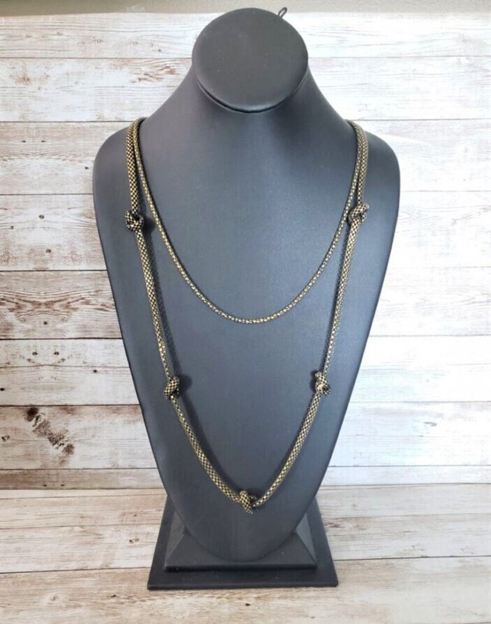 Vintage Necklace Two Chain with Knot Design Long Necklace 36.5"